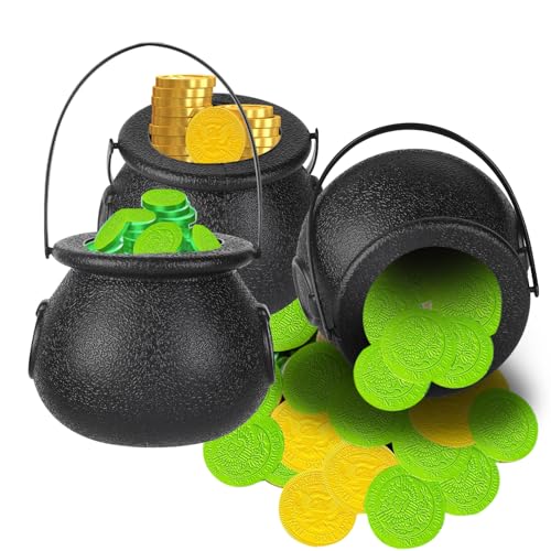 Black Mini Cauldrons with Handle 12pcs Halloween & St. Patrick’s Day Party Favors