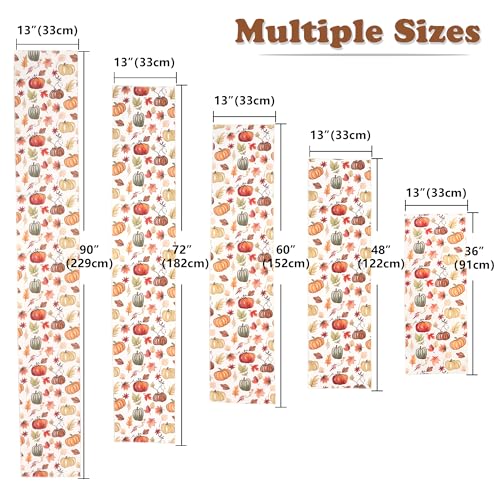 Fall Table Runner for Kitchen Dining 13x60 Inches - Harvest Pumpkins & Maple Leaves, Water-Proof & Washable