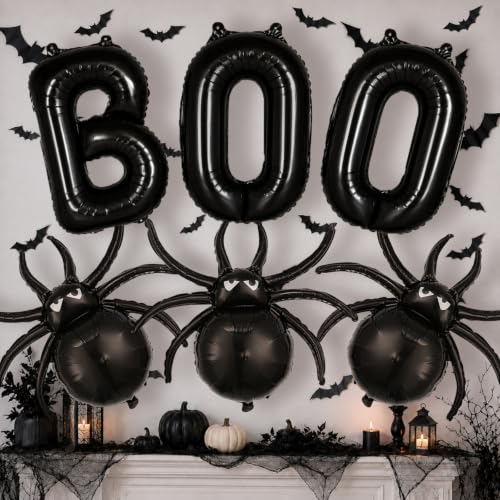 Black Halloween BOO Spider Foil Balloons Set for Party Decorations