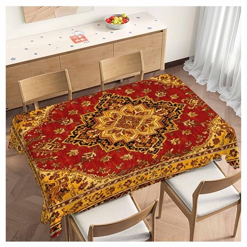 Rectangular Rug Tablecloth 52x70 Inch Bohemian Geometric Dining Cover - Red