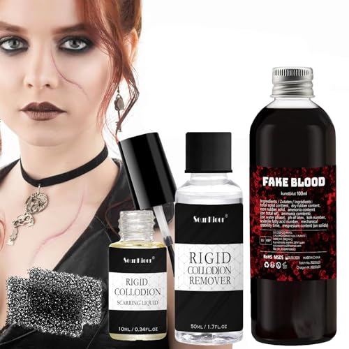 Rigid Collodion Scar Makeup Kit 10ML with Remover & Fake Blood for Special Effects