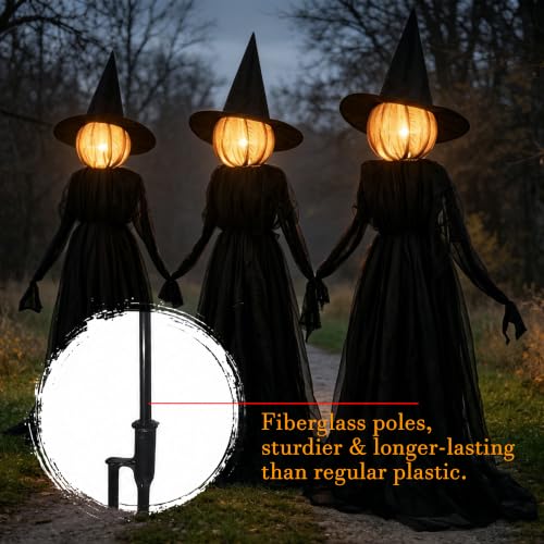 5 Ft Halloween Witch Decorations Set of 3 Light Up Holding Hands Outdoor Yard Garden Haunted House