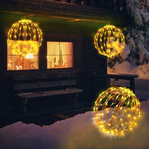 12 Inch Christmas Ball Lights - Warm White LED Outdoor Decor 3 Pack