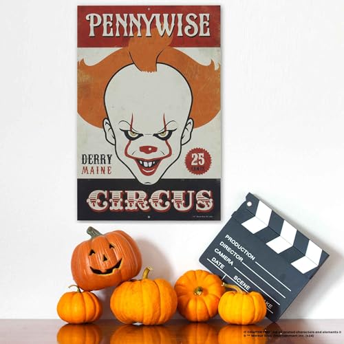 Orange Pennywise Circus Metal Sign - It Movie Horror Wall Decor