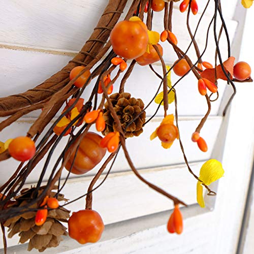 Fall Wreath Berries Seeds and Mini Pinecones - 12 Inch Halloween Thanksgiving Decor - 2 Pieces