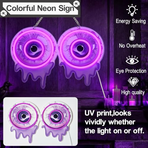 Halloween 2 Eyeball Neon Sign - Purple Eyeball LED Light for Indoor Decor