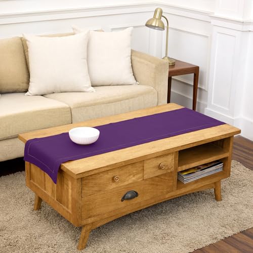 Purple Linen Table Runner 14x48 Inches - Classic Hemstitch, Handcrafted