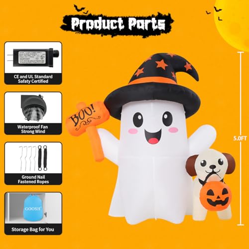 Halloween Inflatable Ghost and Puppy Set with LED Lights - Outdoor Yard Decor