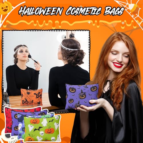 Halloween Cosmetic Bags & Keychains Set - Pumpkin Ghost Bat Zombie Design