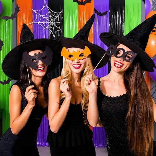 Halloween Foil Fringe Curtain Set - Green & Purple Metallic Tinsel Backdrop for Parties
