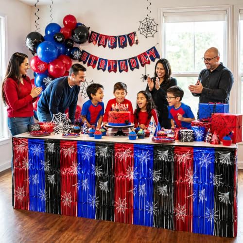 Red Black Blue Foil Fringe Table Skirt - 28.5 x 432 Inch Party Decorations, 4 PCS