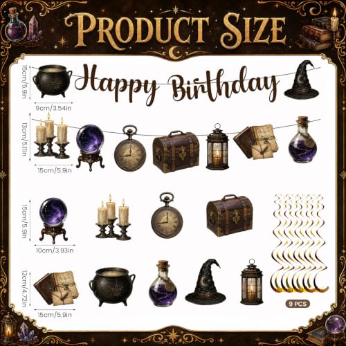 Multicolor Magical Birthday Party Decorations Banner & Hanging Swirls Set