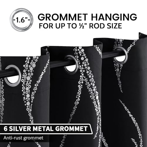 Blackout Curtains with Silver Wave Pattern, 42x72 Inches, Pack of 2 - Room Darkening Drapes for Living Room & Bedroom