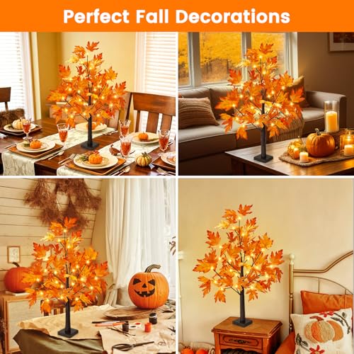 1 Pack 2FT Lighted Maple Tree for Fall Home Decor - Artificial Indoor Tree with LED Lights