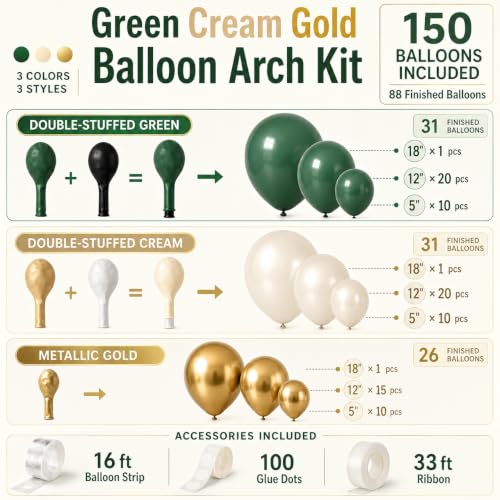 Green White Balloon Arch Kit for Party Decoration - Emerald & Gold Variations