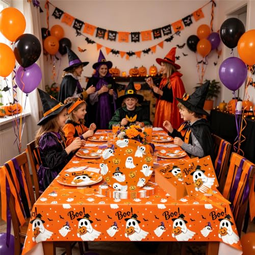 Halloween Party Plates Set with Napkins, Forks & Tablecloth - 73 Pieces