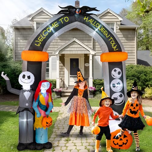 Halloween Inflatable Skeleton Archway with Pumpkin and LED Lights - 10FT Outdoor Decor - Variation: Skeleton Dog & Arch