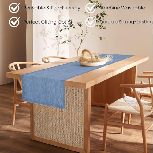 Light Blue 100% Linen Table Runner 72 Inch Long - Rustic Farmhouse Decor