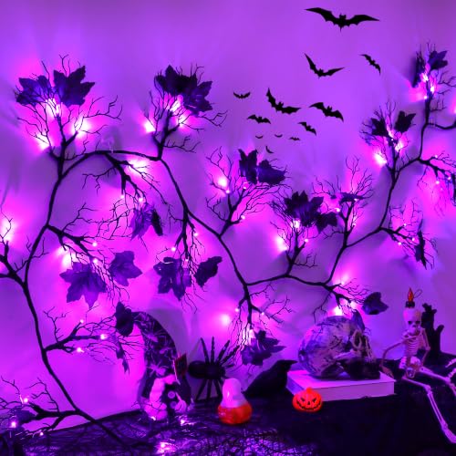 Purple Lighted Halloween Garland - 9 Ft Battery-Operated Willow Vine Decor with 8 Modes & Timer