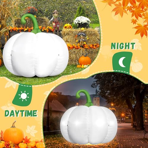 Giant White Inflatable Pumpkin with LED Lights for Halloween & Fall Decor