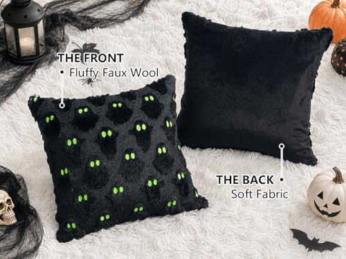Halloween Pillow Covers 18x18 Set of 2 Black Ghost Home Decor - Green Variation
