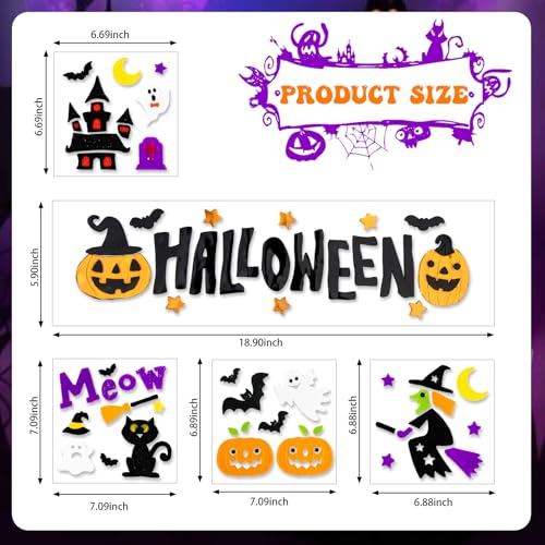 Halloween Window Gel Clings Set - Witch & Black Cat Decorations for Glass