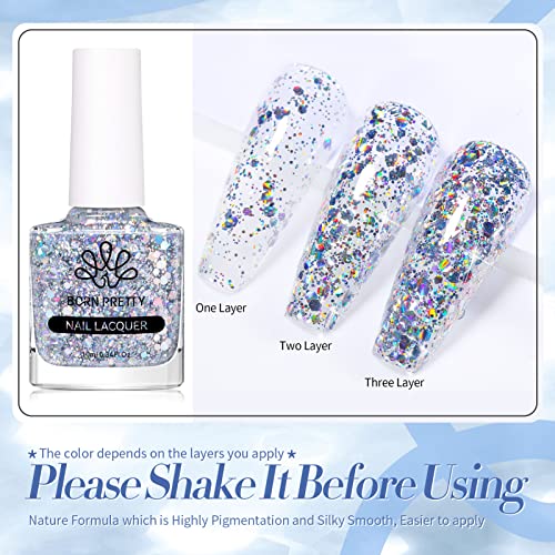 Holographic Glitter Silver Nail Polish - 10ML Sparkling Sequin Effect - Born Pretty