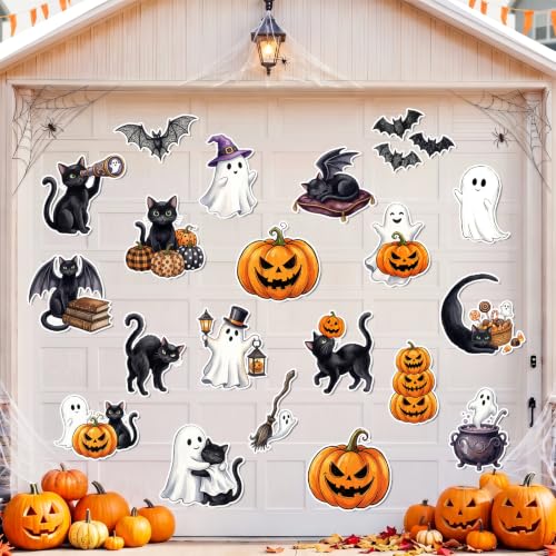 Halloween Garage Door Magnets Set - 20 Cute Ghost Black Cat Pumpkins Decorations