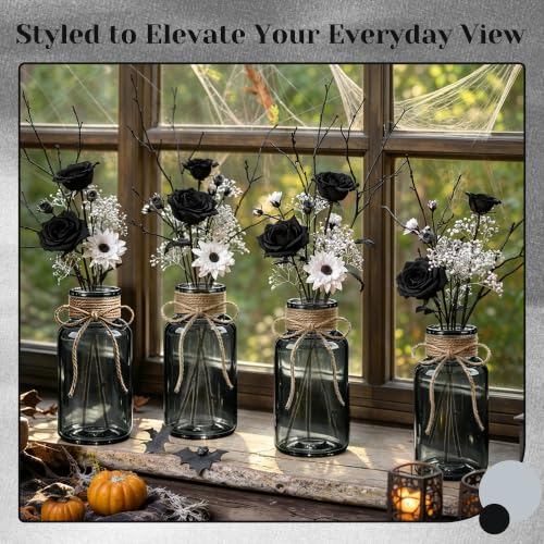 Black Mason Jar Glass Vases 6 Pack - Elegant Centerpieces for Flowers - TAOZIMA
