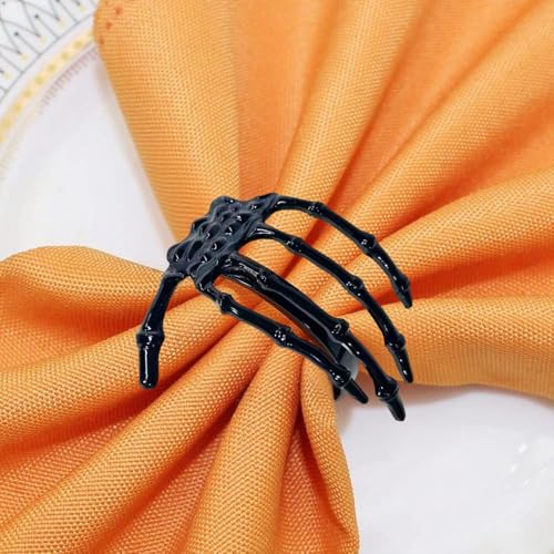 Halloween Napkin Rings Set of 6 - Black Skeleton Hand, 8 Size
