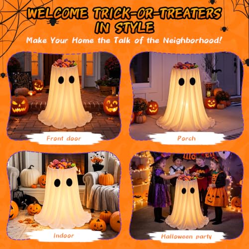 Halloween Ghost Candy Bowl with Glowing Lights & 8 Modes - Indoor & Outdoor Decor