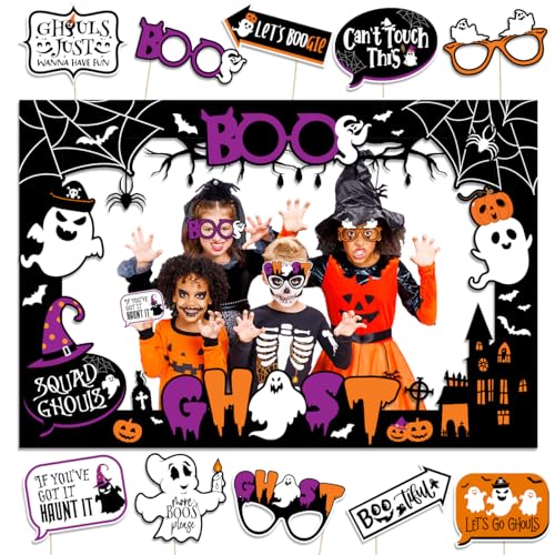 Halloween Photo Booth Props Set Ghost Pumpkin Spiders Bat Selfie Decorations