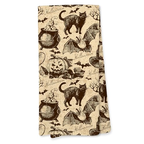 Halloween Black Cat Pumpkin Decorative Hand Towels - 16x24 Inch Kitchen & Bathroom Decor