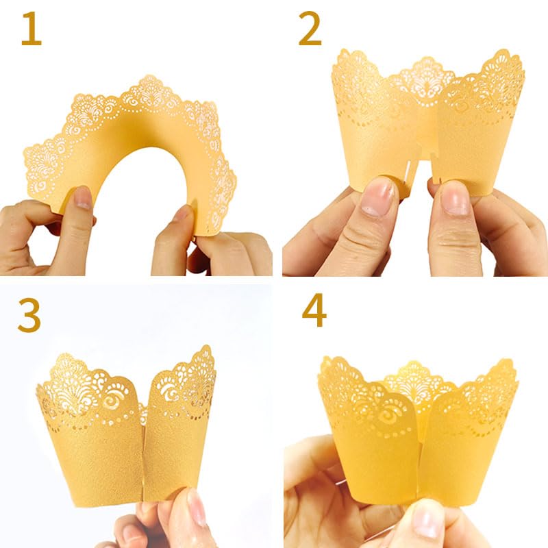 Light Pink Cupcake Wrappers 50Pcs Lace Hollow Out Crown Bake Cake Paper Decorations