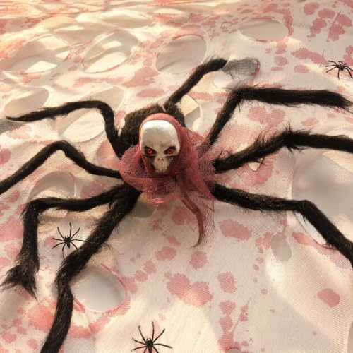 Outdoor Halloween Spider Web Decor Kit with Giant Spiders - Scary Haunted Scene