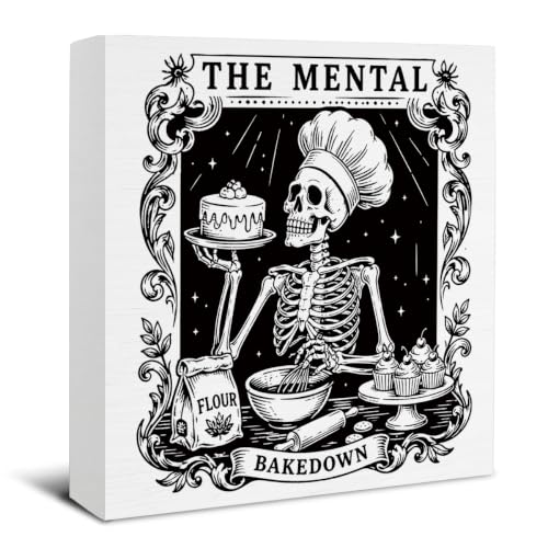 Funny Skeleton Baking Decor Wooden Sign - Gothic Kitchen Bakery Wall Art