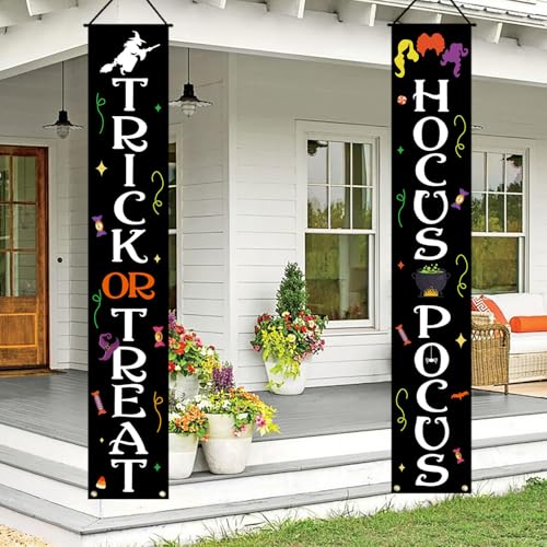Halloween Trick or Treat and Hocus Pocus Banner Indoor Outdoor Wall Decor - 72x12 Inches