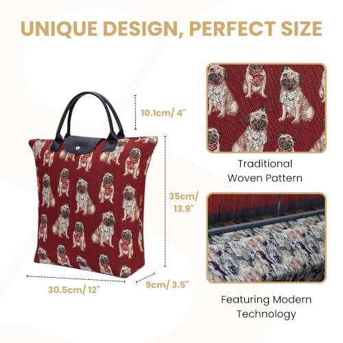 Pug Signare Reusable Foldable Tote Bag Eco-Friendly Grocery Shopping Bag