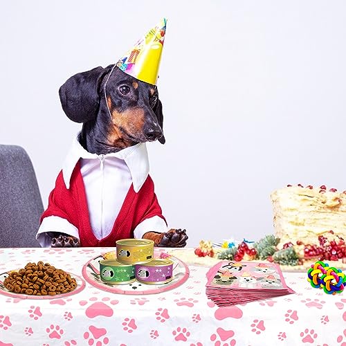 Dog Party Decorations Set for Puppy Birthday - Pink Paw & Puppy Theme Supplies, Serves 40