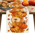 Fall Table Runner 13x108 Inch - Pumpkin & Maple Leaf Design, Yellow Fall Variation