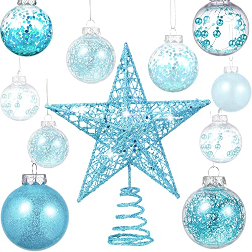 Light Blue Christmas Ornaments Set with Star Treetop - 25 Pcs Holiday Tree Decorations