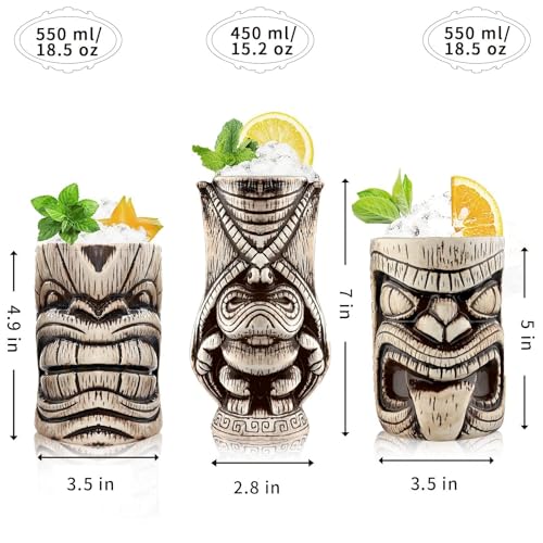 Large Ceramic Tiki Mug Set for Cocktails - Tropical Bar Drinkware