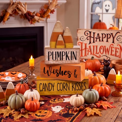 Candy Corn Fall Wooden Decor Set - 4 Pcs Autumn Thanksgiving Home Accent