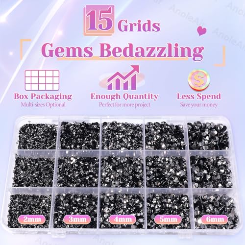 Bedazzling Rhinestone Kit 12000pcs Black Silver Flatback Gems S12