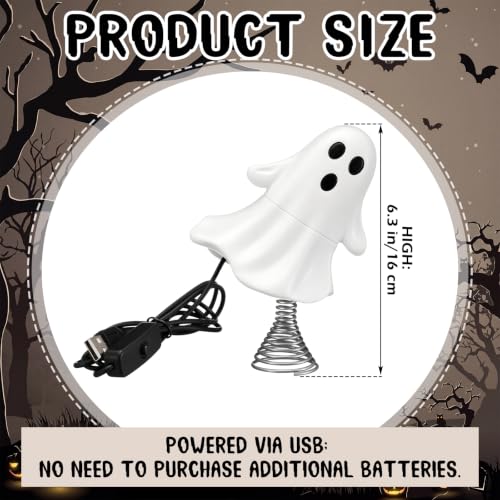 Halloween Ghost Tree Topper with LED Light - 6.3 Inch USB Powered Decor
