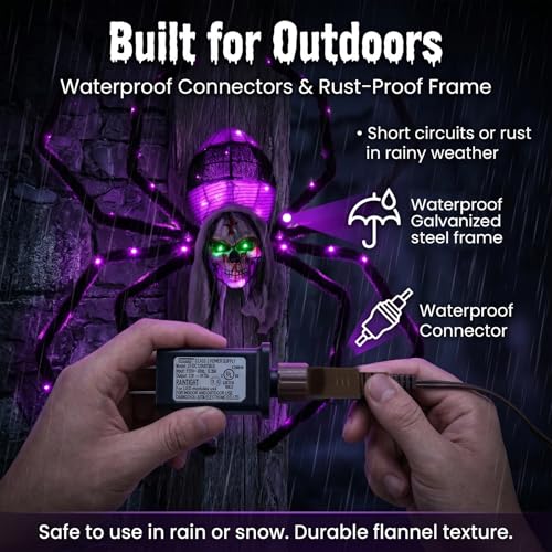 52-Inch Wall-Mounted Halloween Giant Skull Face Spider with Flashing Red & Green Eyes - Outdoor Decoration