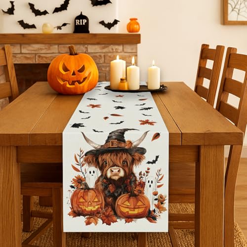 Halloween Table Runner Ghost Pumpkin Cow 13 x 60 Inches Seasonal Kitchen Decor