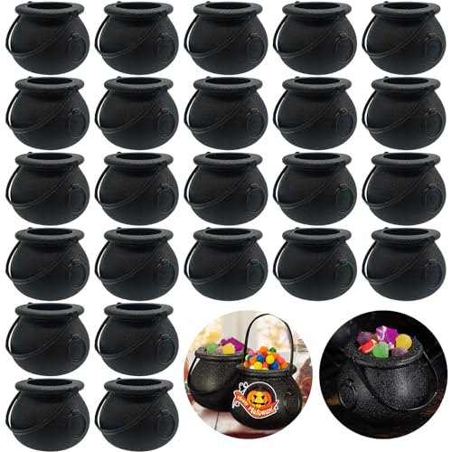 24 Pack Plastic Cauldrons Mini Witch Cauldron Halloween Party Candy Holders - Black