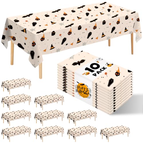 Halloween Pumpkin Beige Disposable Tablecloth 54x108 Inches - 10 Pack