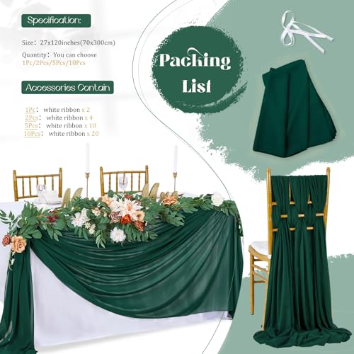 Emerald Green Chiffon Table Runner 27x120 Inches - Boho Wedding Decor